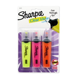 Sharpie 1912767 Clear View Chisel Tip Highlighters, Assorted Highlighter, 3-Carded, Yellow, Pink and Orange(1912937)