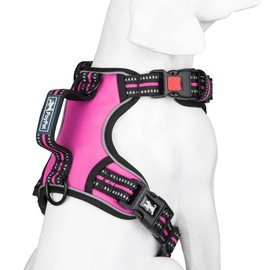 PoyPet No Pull Dog Harness, No Choke Front Clip Reflective Dog Vest with Soft Padded Vertical Handle, 3 Leash Attachments for Small Medium Large Dogs (Pink,S)
