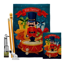 Angeleno Heritage Christmas Toys Burlap Garden House Flag Kit Winter Santa Marry Xmas Present Reindeer Season Wintertime Snow Decoration Banner Small Yard Gift Double-Sided, Made in USA