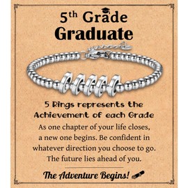 Leyung 5th Grade Graduation Gifts for Her 2024, Class of 2024 Gifts 5 Rings Beaded Bracelet for Girls, Graduation Gifts for Daughter Granddaughter Niece