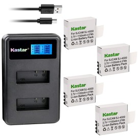 Kastar Battery 4 Pack and LCD Dual Charger for Qumox BAT-412 & SJCAM SJ500X Elite SJCAM SJ6000 SJCAM SJ7000 SJCAM SJ8000 SJCAM SJ9000 Pruveeo DV200 Waterproof Sports Action Camera with WiFi, 4K Video