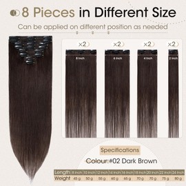 Elailite Clip-In Real Hair Extensions (8-Piece Set Hair Extensions Real Hair Clip) - #02 Dark Brown - 50 cm