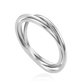 VQYSKO Triple Interlocked Rolling Ring for Women-Stainless Steel Stacking Cross Rings in Silver/Gold/Rose gold Minimalist Promise Ring for Love/Engagement/Wedding, Size 4-12 (Silver, 8)