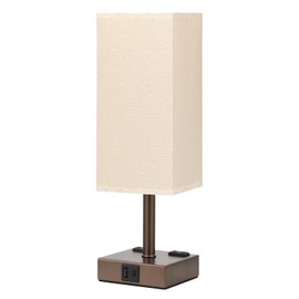 Brown Touch Table Lamp - Bedside Lamp with USB A + Type C Charging Ports and Two AC Outlets, Small Night Stand with E26 LED Bulb, Desk Light for Bedroom Living Room Office Dorm
