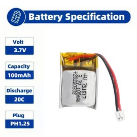 2 Pcs 3.7V 100mAh 20C PH1.25 Plug Rechargeable Lipo Battery with USB Charger for Cheerson cx10 WLtoys V272 Estes Proto X, Syncro X, Hubsan Q4 Nano mini RC Drone Quadcopter Spare Parts