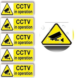 5 Pack stcky CCTV in Operations, Stickers for Windows Yellow 15 x 5 cm Paper Safety Signs for Surveillance Areas