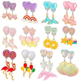 patinadrift 12 Pairs of Clip Earrings Girls Ear Clips Jewellery for Children Party Favour No Pierced Princess Clip Earrings Girls Gift