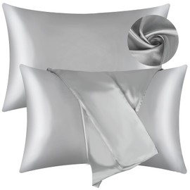 2 Pack Silk Pillowcases for Hair and Skin, Satin Pillow Cases Grey Silk Satin Pillowcases with Envelope Closure, Standard Size 50x75cm Satin Pillowcase Soft Anti-wrinkle Silk Pillow Cases