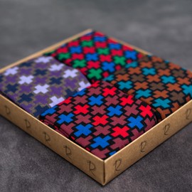 RAFRAY Men's Colorful Dress Socks – Geometric Cross Pattern – Soft & Breathable Premium Cotton – Gift Box – 4 Pairs – Size US 7-11.5