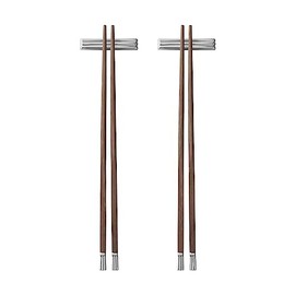Georg Jensen Bernadotte Chopsticks - Manilkara Wood and Stainless Steel - Designed by Sigvard Bernadotte - Elegant Tableware Cutlery - Set of 2