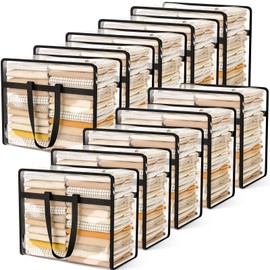 10 Pack 40L Clear Storage Bags - Heavy Duty Vinyl Blanket & Comforter Organizer with Zipper, T-Handles, Foldable for Moving