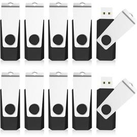 64 GB Memory Stick 10Pack, KOOTION USB Stick 64 GB Swivel Design Memory Sticks Flash Drive Fold Storage (10Pack Black)