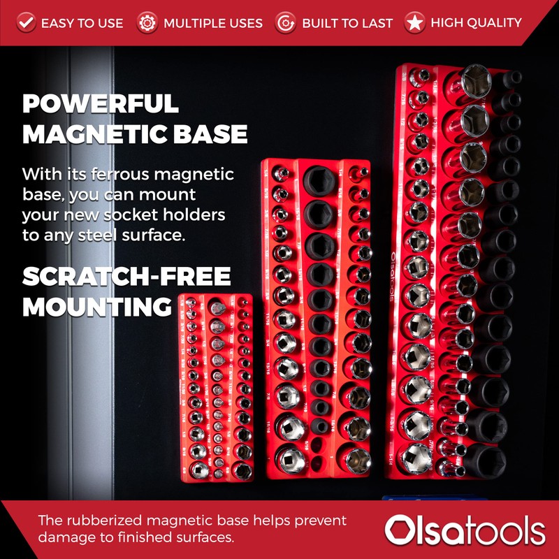 Olsa Tools Magnetic Socket Organizer | 3pc Socket Holder Kit
