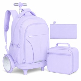 gxtvo Large Wheels & Quiet Glide | Rolling School Backpack for Women & Girls - Water-Resistant Wheeled Bag with Lunch Box for Office, Travel & College - Purple