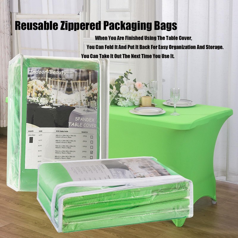 2 Pack 6ft Stretch Spandex Grass Green Table Cover for