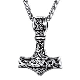 Bestyle Stainless Steel Thors Hammer Necklace Norse Mythology Vintage Viking Mjolnir Necklaces Cool Men Necklace, Powerful Inspirational Gift