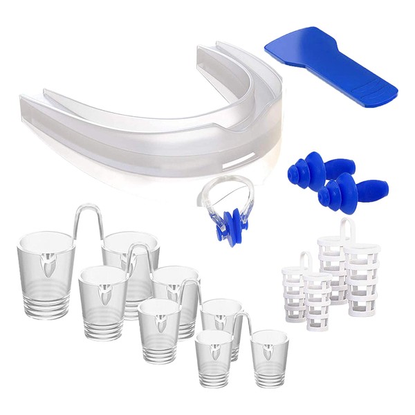 ISOTRONIC Anti Snore Protection Complete Set Premium Advance 2021 for Any Nose Shape - Snoring Stopper Various Sizes Bite Splint (Tooth Protection) Nose Clip (Nose Separator / Nose Clip) Ear Plugs
