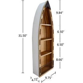 Linfevisi Solid Wood Boat Shelf Decor Beach Theme Hanging Boat Wall Decor Shelf Wooden Boat Decor Boat Book Shelf Nautical Decor Boat Display Wall Art with Net Home Decor for Living Room 31.5"