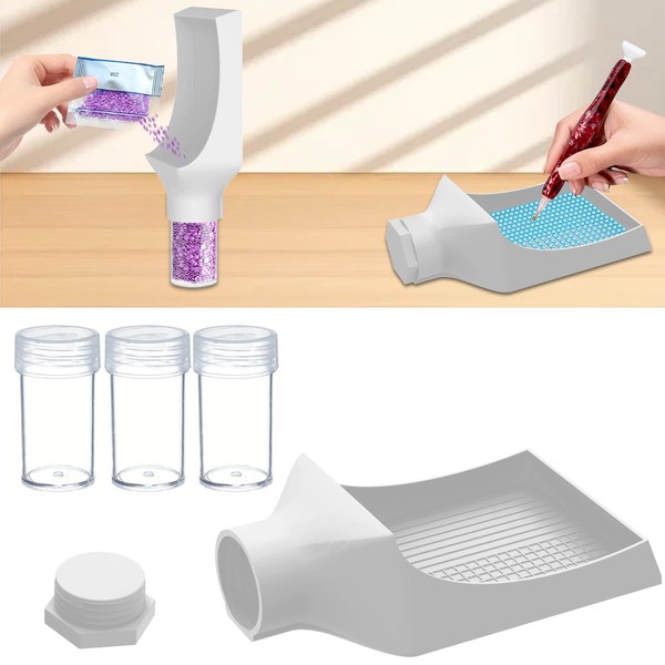 Multifunctional Diamond Painting Tray & Funnel with 3 Storage Jars
