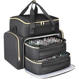 Extra Large  Polish Organizer Case Holds 96 to 100+ Bottles (15ml/0.5 fl.oz) UV lamp, Gel Polish Travel Case Bag with 2 Removable Pouches Fits  Suppiles, Gift for Manicurist, Grils - Color: Black-96bottles