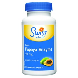 Swiss Natural Swiss Natural – Super Papaya Enzyme, 90mg | Strength Formula | Aids Digestion | Great For Traveling & Eating Out | No Artificial Flavours or Preservatives | Non-GMO | 90 Chewable Tablets