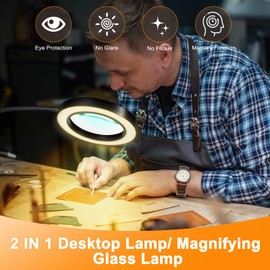 20X/10X Dual-Lens Magnifying Glass with Light and Timer, Combination Lens Magnifier with Light, 3 Color Modes, 2 in 1 Magnifying Desk Lamp for Craft Hobby Painting Sewing Close Work(No Adapter)