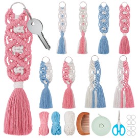 ACRNIGHEET 8 Set Macrame Keychain Kit Two Color Mix Boho Macrame Keychain for Adults Beginners Macrame and Knotting Craft Supplies with Instruction for Car Key Purse Phone Wallet Bag Charm