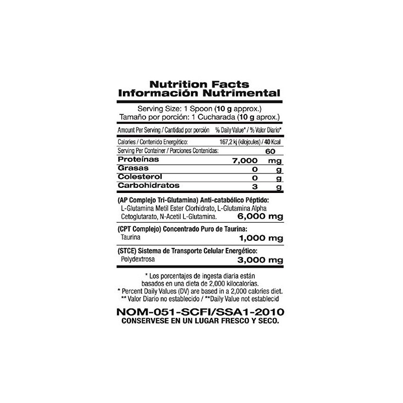L- GLUTAMINE 600 gr Fórmulas en polvo de L-glutamina sin