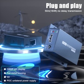 PWAYTEK HDMI Extender 165ft/50m HDMI Over Ethernet Cat5e/6/7 1080P，Ethernet to HDMI Adapter Support POC 3D HDMI1.3 HDCP1.2 EDID
