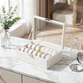 Adugay Bracelet Holder Organizer Box,Women's and Girls' Velvet Bracelet Storage Box,Small Jewelry and Watch Display Case for Vendors (Beige)