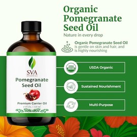SVA Organics Aceite de semilla de granada, 4 onzas, prensado en frío, sin refinar, aceite portador para cara, piel, cabello, difusor, masaje corporal y cuidado de uñas