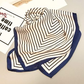 WHITE FANG MA054 Scarf, Stole, Striped, Stylish, Afghan Casual Silk, Women's (02: Navy)