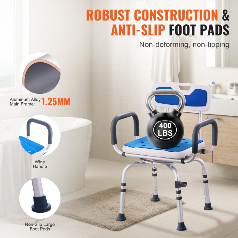 VEVOR Swivel Shower Chair 360 Degree, Adjustable Shower Seat with