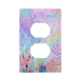 Silvery Glitter Cute Mermaid Tail Fantasy Castle Single Duplex Wall Plate Covers Light Switch Cover 1 Gang Outlet Plate Decorative Switchplate Covers Electrical Faceplate for Kidroom Nursery Decor