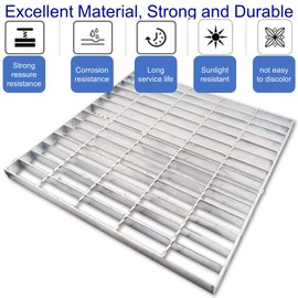 MOSINSBO Outdoor Drain Cover, 18x18 Galvanized Steel Drain Grate, B125 Class Sewer Grate, Durable Heavy Duty Channel Grate, Sliver Square Drainage Grate