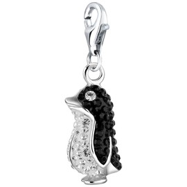 Nenalina 716245-050 Penguin Carabiner Charm Pendant for Charm Bracelet 925 Sterling Silver, Sterling Silver, Crystal