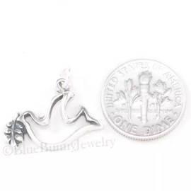 blue*bunny PEACE DOVE with Olive Branch Christmas Charm Pendant 925 STERLING SILVER Jewelry