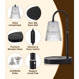 Candle Warmer Lamp - Electric Candle Lamps Warmer with Dimmer Adjustable Height Timer Lamp Candles Warmers Glass Vintage Nightstand Lamp Sets with 2 Bulbs（Grey）
