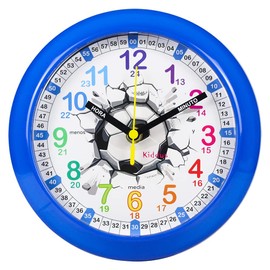 Kiddus Children's Wall Clock Analogue Time Teacher with Time Learning Exercises Silent Clock Many Languages Español Fútbol