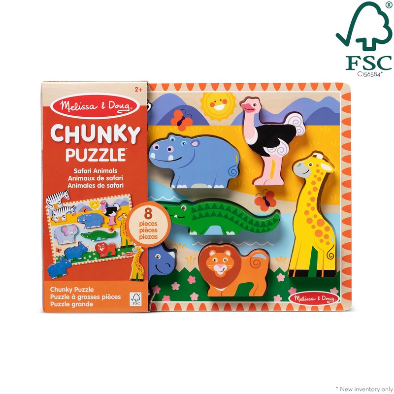 Melissa & Doug Safari Wooden Chunky Puzzle (8 pcs), Educational