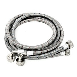 2-Pack Premium Stainless Steel Washing Machine Hoses - 5 FT No-Lead Burst Proof Red and Blue Lined Water Inlet Supply Lines - Universal 90 Degree Elbow Connection - 10 Year Warranty