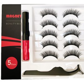 XINGDAREN Magnetic Lashes Natural Look Magnetic Eyelashes Kit Waterproof Magnetic Eyeliner Reusable Magnetic Eyelashes with Eyeliner False Eyelashes with Tubes of Eyeliner & Tweezers(5 Pairs)