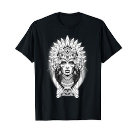 Aztec Warrior Queen Blackwork Tattoo Flash T-Shirt