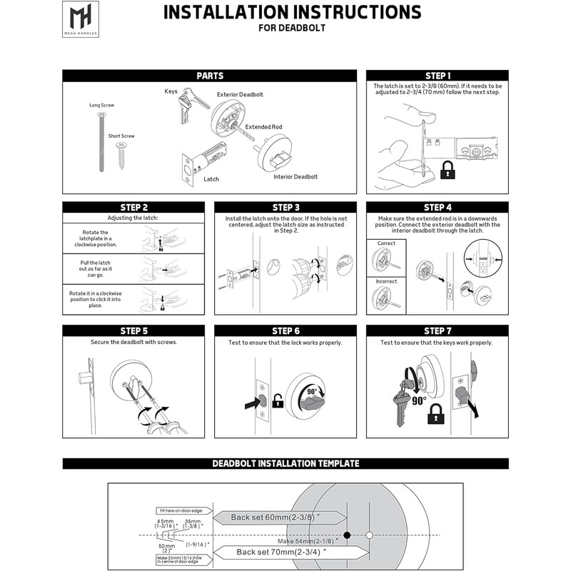 Mega Handles Laura Deadbolt Lock - Heavy Duty Square Black