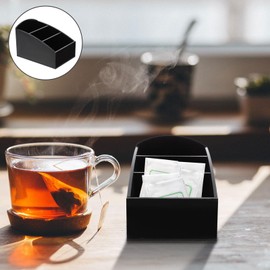 Operitacx 2pcs Small Tea Storage Box, Made of Acrylic with 3 Compartments, Hotel Tea Bag Box, Desktop Sugar Bag Holder for Tea Bags,Sugar, Coffee (Black-2pcs)