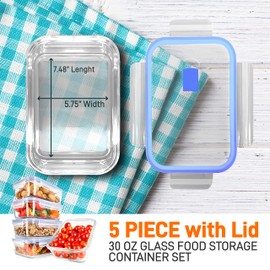 NutriChef 10-Piece Superior Glass Food Storage Containers Set (5 Containers + 5 Locking Lids),Stackable Meal-prep Design, BPA-free Airtight Clear Locking lids with Vent Lids & Air Hole, Blue