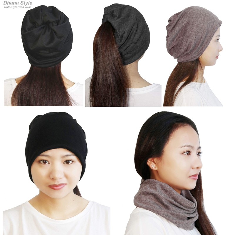 Dhana Style 3-Way Twisted Turban Elastic Stretch Loop Mask Beanie