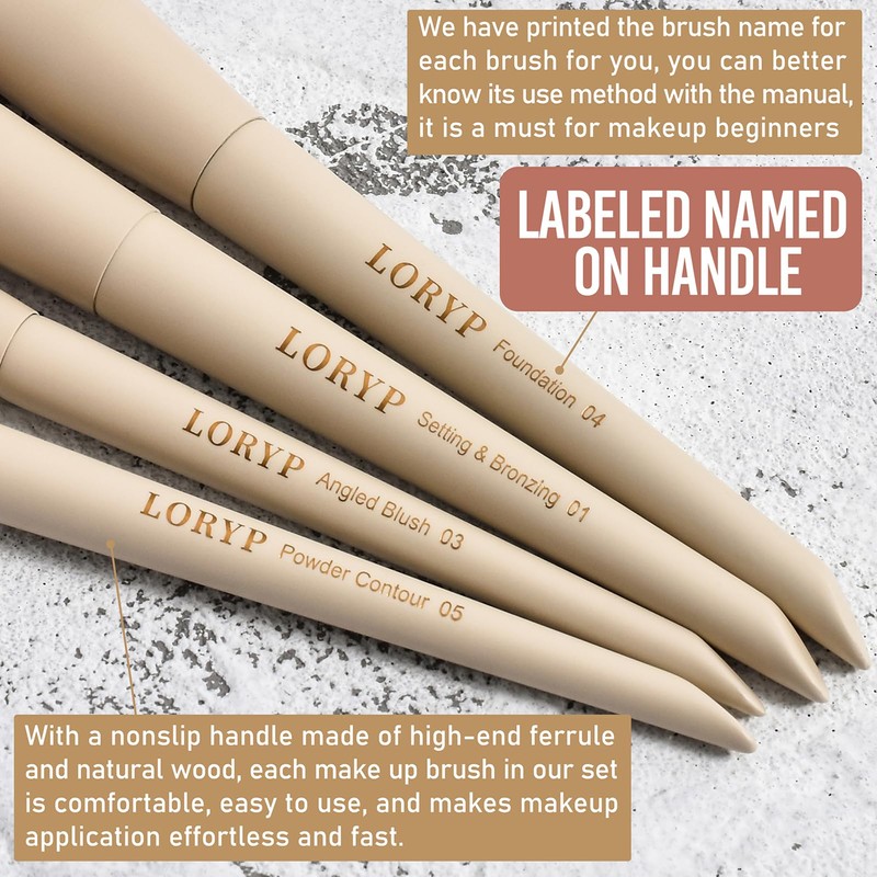 LORYP Makeup Brushes Set Labeled 18 Piece Face and Eye