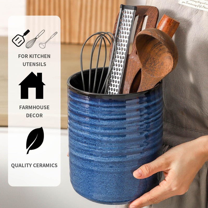 Hasense Utensil Holder, 7.4" Large Utensil Holder for Kitchen Counter,