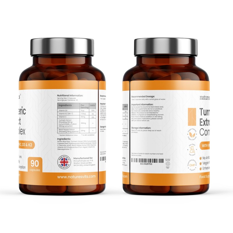 Turmeric and Black Pepper Capsules, 90 Count - High Strength